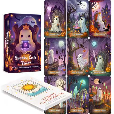 78 Card Spooky Cute Tarot Deck, 13x8 Cm Size for Beginners, Includes Paper Guide for Divination Game