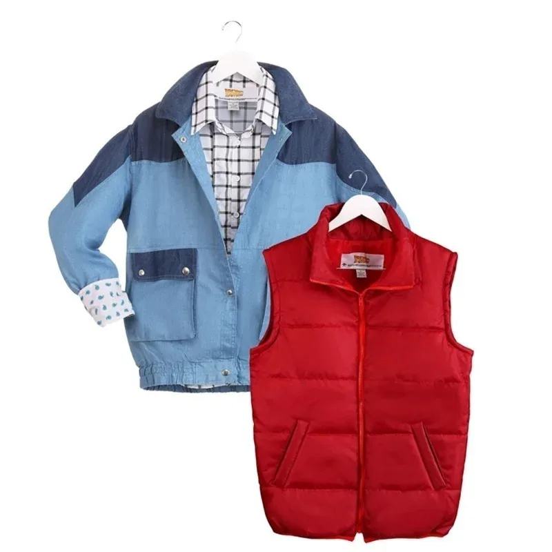 

az15Film Back to The Future Cosplay Jacket Jr Marlene Seamus Marty McFly Red Cotton Vest Adult Kids Halloween Carnival Costume