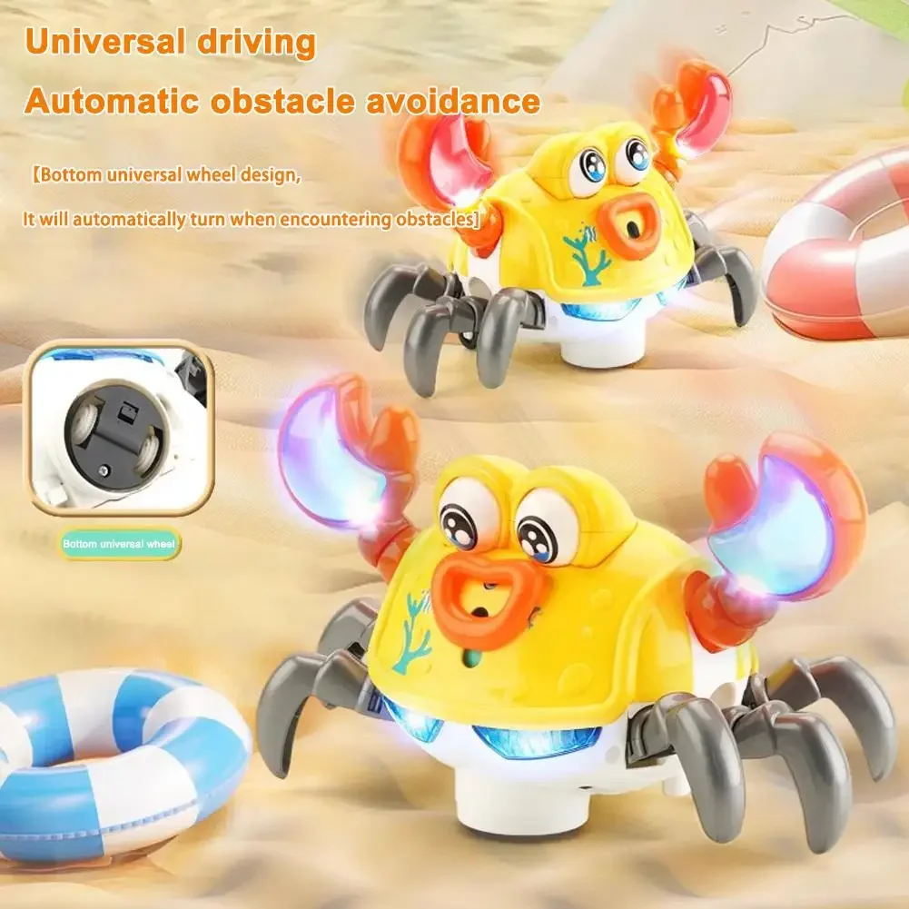 Jouet crabe de marche, Robot mobile à Direction intelligente avec yeux clignotants, 8 chansons, lumière musicale, roue omnidirectionnelle électrique 360 pour cascadeurs