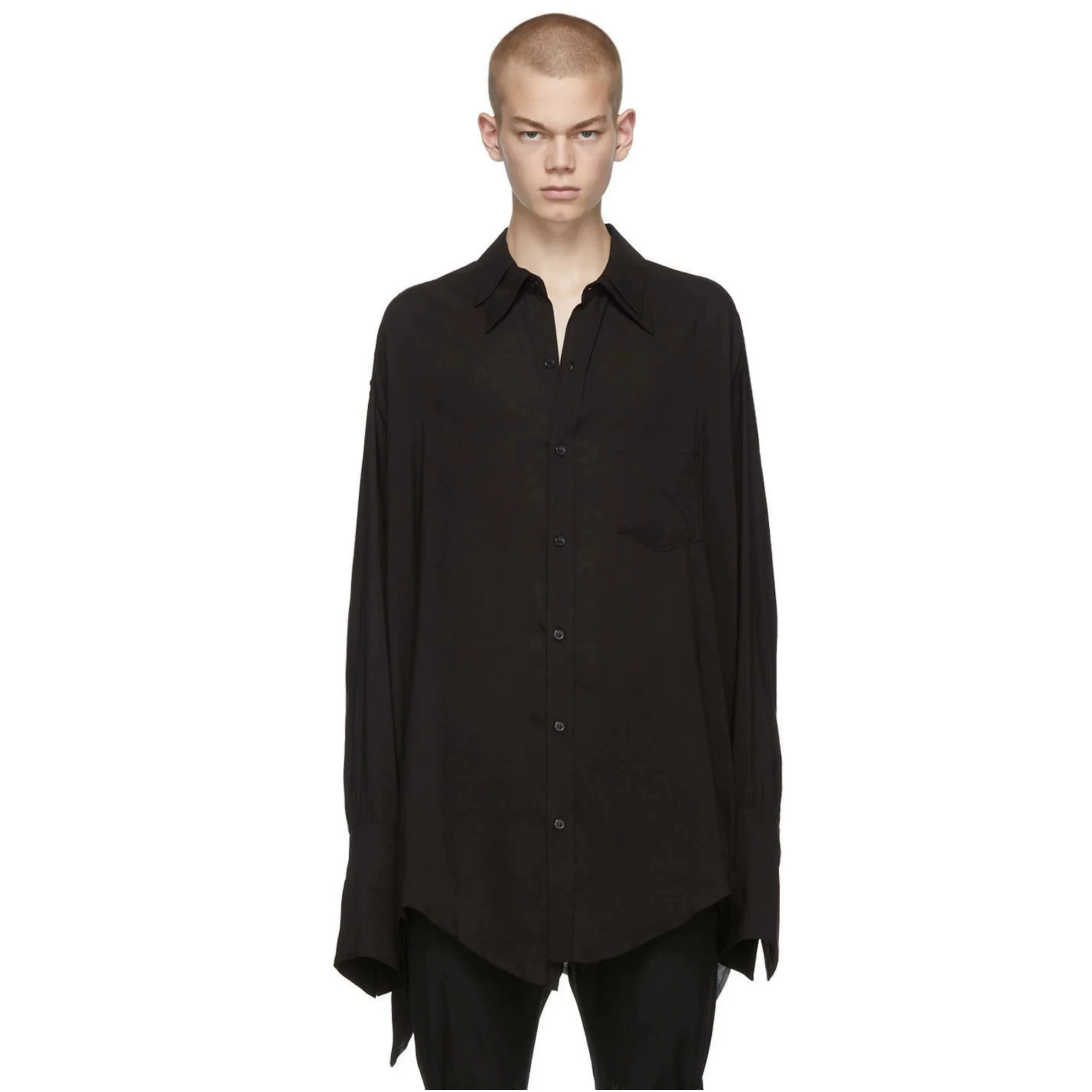 S-6XL 2026 Nova Coleção de Roupas Masculinas e Femininas Modernas Unissex Camisa Desconstruída com Gola Dupla e Efeito Desfiado Silhueta Plus Size