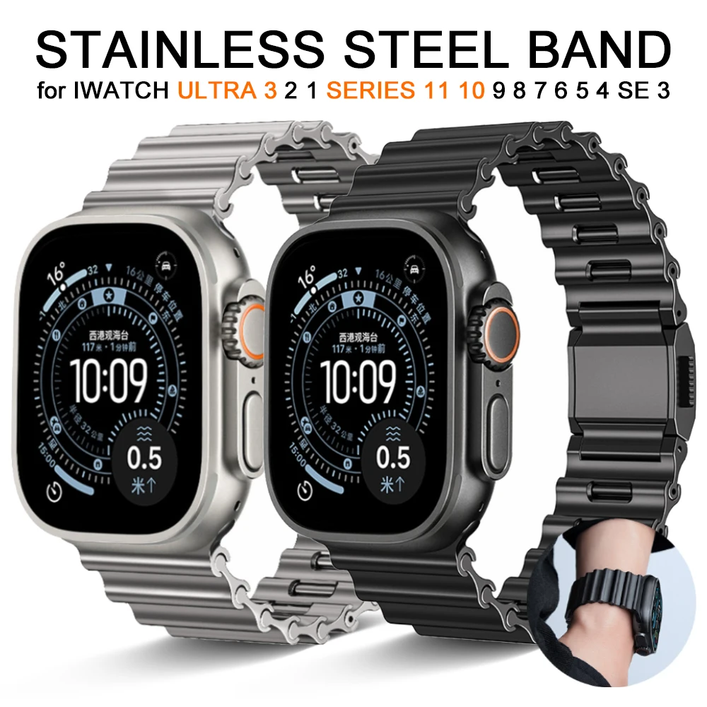 

Stainless Steel Strap for Apple Watch Ultra 3 2 1 49mm Series 10 11 46mm Metal Band for Iwatch 9 8 7 45mm 6 5 SE3 44mm Bracelet
