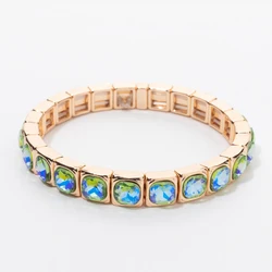2024 New Fashions Alloy Gold Color Bracelet for Women 8*8mm Beads Colorful Rhinestone Elastic Bangle Women Jewelry Gift