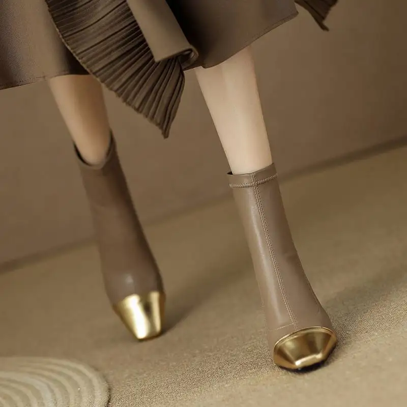 كرازينغ وعاء البقرة انقسام الجلود ساحة تو رقيقة عالية الكعب الأحذية الحديثة الربط المدخنة تصميم موضة مريحة سستة حذاء من الجلد #4