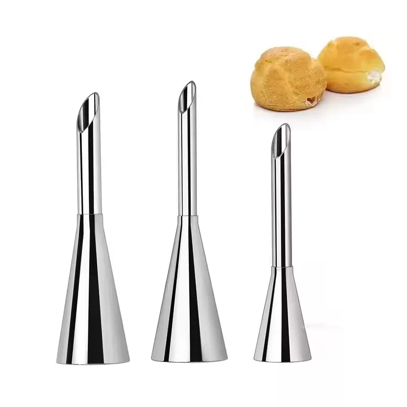 

1piece Set of Stainless Steel Puff Nozzle Cake Cream Flower Nozzle Baking Tool Cream Syringe Milker Long Tip Baking Tool
