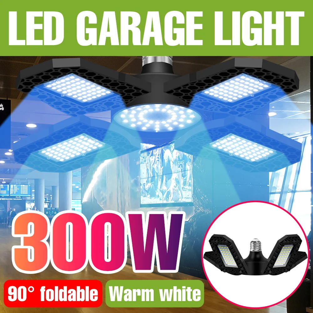 

300W LED Garage Light E27 Foldable Deformable High Brightness Ceiling Bulb 220V Warehouse Workshop Parking Large Area Lighting