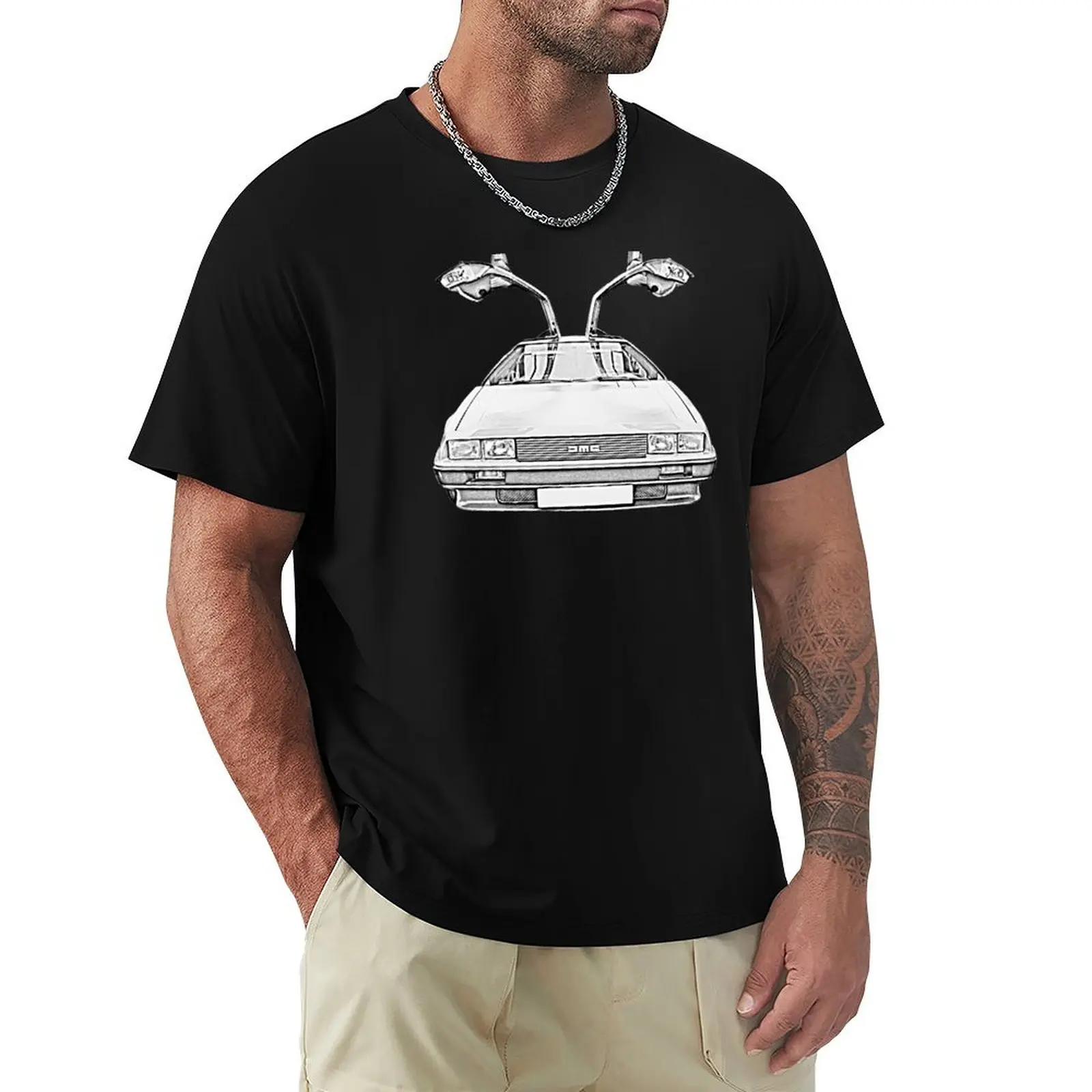 DeLorean 1980s classic car monochrome T-Shirt customs design your own funnys tees fruit of the loom mens t shirts