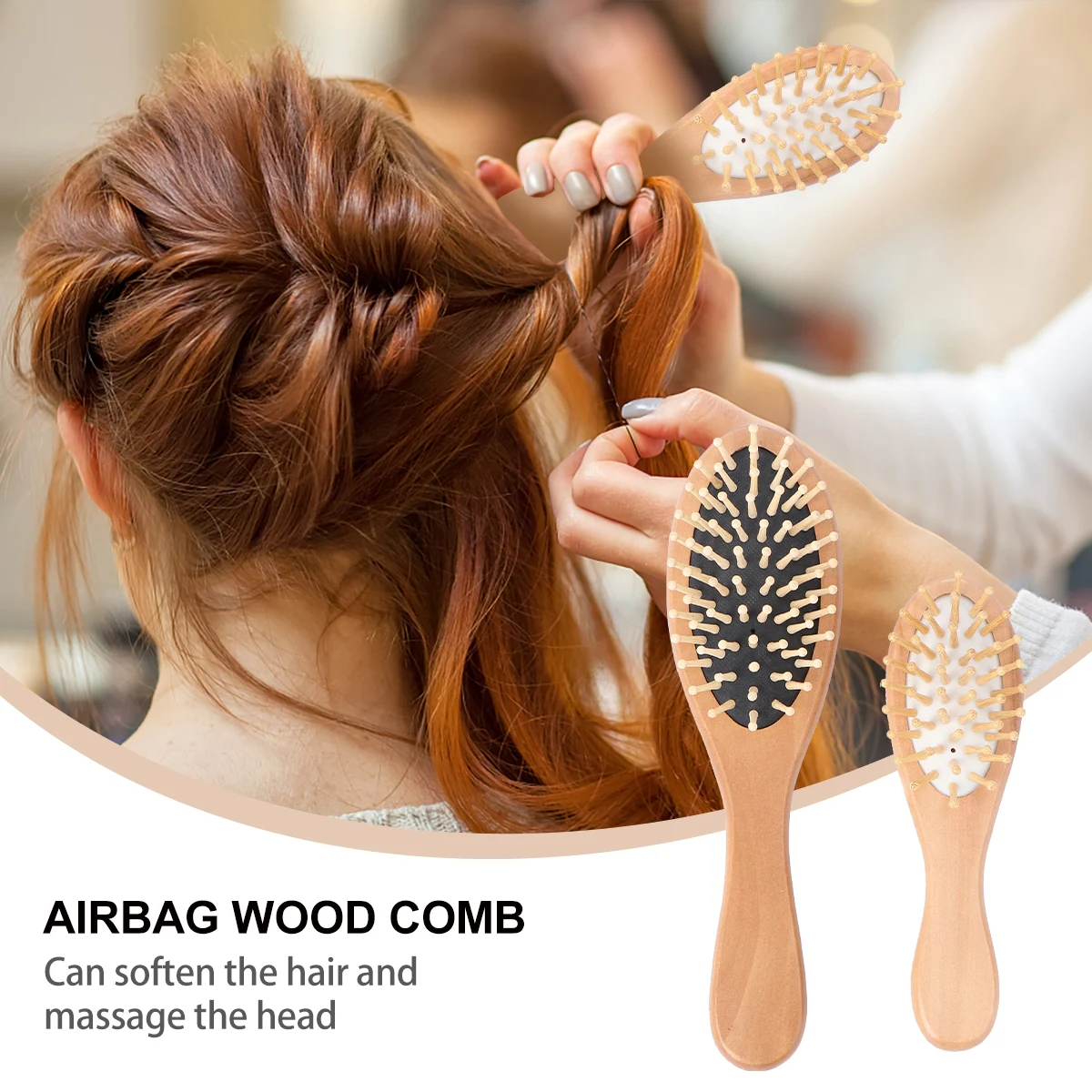 

2Pcs Natural Wooden Massage Comb Hair Brush Detangle Soft Touch Scalp Stimulating Relax Headache Relief