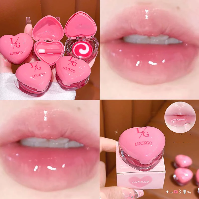 الحب شكل اثنين من لهجة قناع الشفاه الوردي ترطيب هلام الشفاه بلسم سطع مرآة الشفاه الصقيل الخريف/الشتاء الجمال ماكياج الشفاه الرعاية 7 جرام
