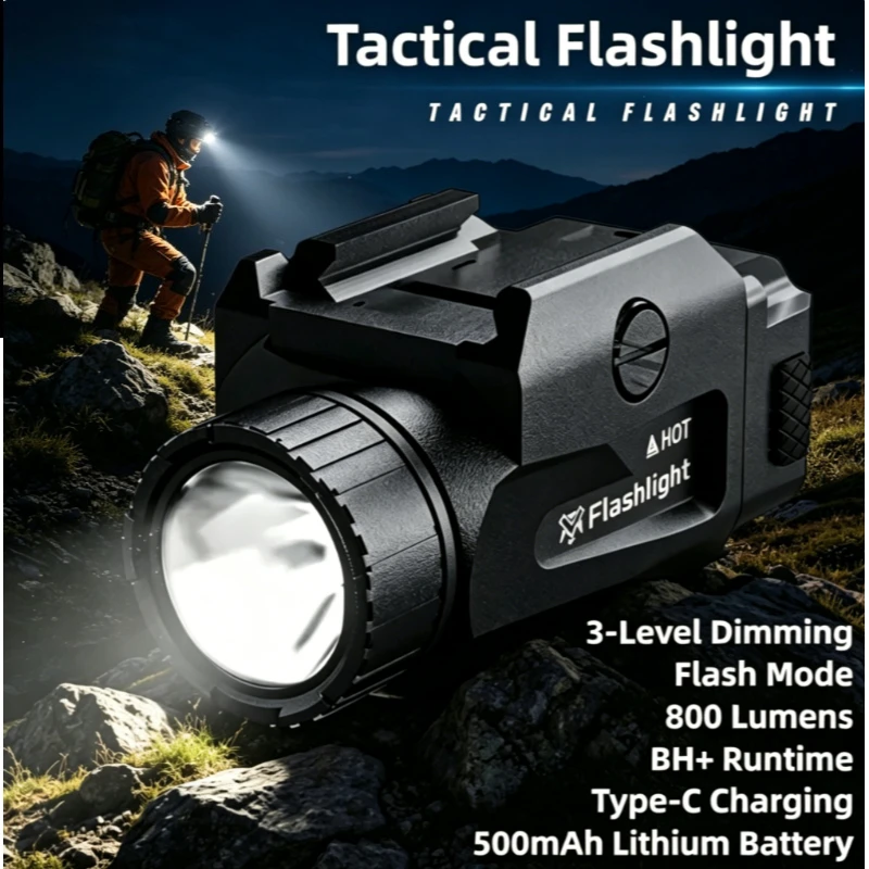 

2026 New Outdoor Tactical Light, 800LM LED 4 Mode USB Rechargeable, Quick Release Design Picatinny Rail Fitting Accessory