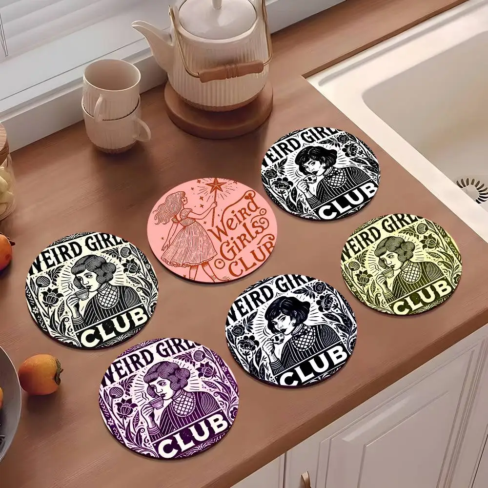 

1pc Weird Girls Club Wooden Coaster Colour Printing Cup Mat Home Desk Decoration Gifts