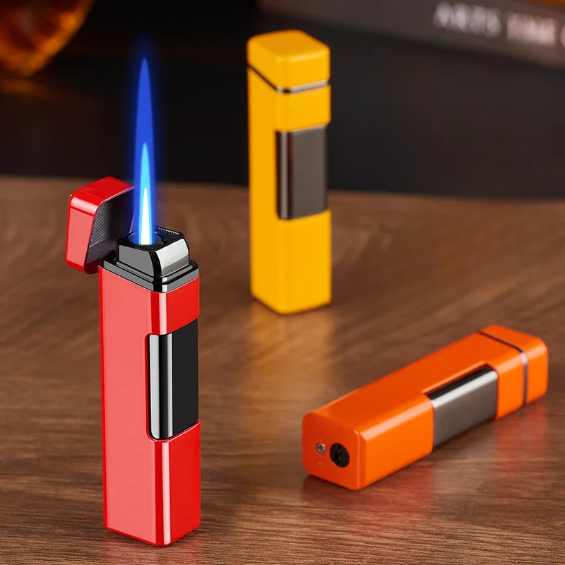 New Metal Direct Charge Blue Flame Windproof Lighter Personalized Press Direct Charge Igniting Butane Gas Inflatable Lighter