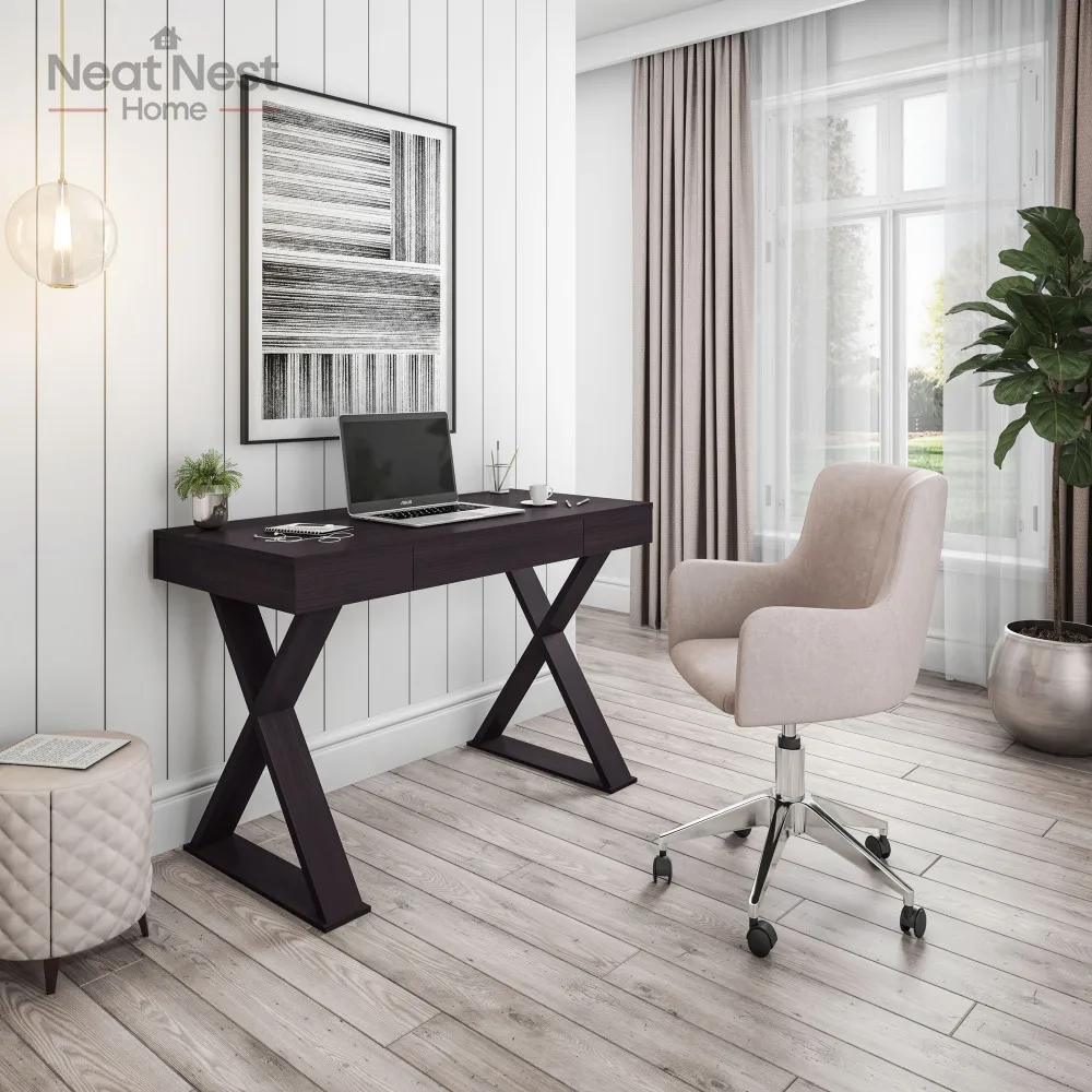 

Stylish Home Office Lap Table with Drawers, Espresso ,Writing Desk Drawer Espresso - Trendy Workstation, desk office