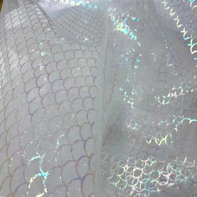 Fluorescent Creative Mermaid Scale Glittering Tulle Sequins Transparent Fabric Dress Backdrop Curtain Fabric Designer Fabric