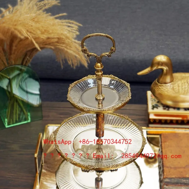 European American Luxury Handle Carved Glass Double-layer Fruit Cake Plate Storage Plate Ornament