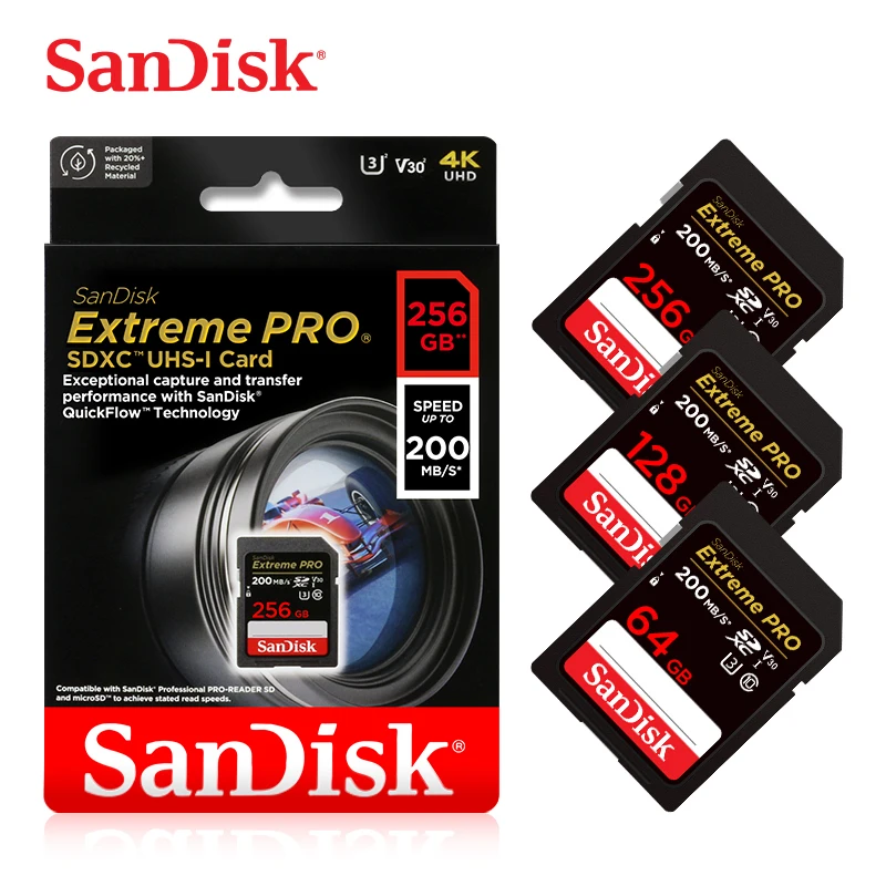 بطاقة ذاكرة SD أصلية من SanDisk Ultra 32GB SDHC 64/128/256/512GB SDXC بطاقة ذاكرة C10 USH-1Extreme PRO/U3/4K/V30 لكاميرا السيارة DV SLR