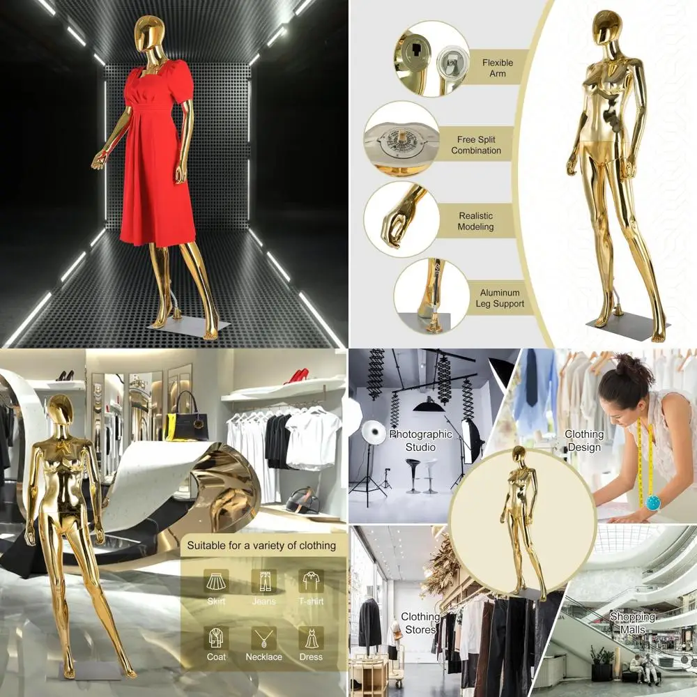 

Full Body Female Mannequin - Golden, 70cm Adjustable Stand, Realistic Display Set, Detachable Plastic Mannequins for Fashion Sho