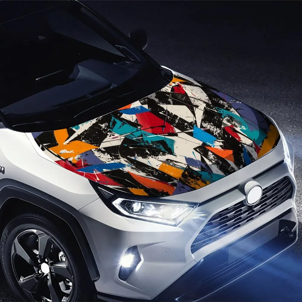 ملصق لاصق لغطاء السيارة التجريدي الملون، أغطية فينيل للسيارة مناسبة لمعظم المركبات، هدية طبقة حماية لغطاء محرك السيارة #4