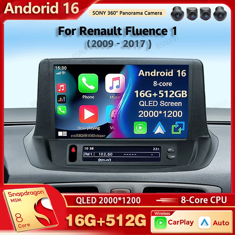 Radio Multimedia para Auto con Android 16 para Renault Fluence 1 2009-2017, Auto Carplay, Estéreo para Auto, DSP, wifi+4G, Voz Ai, 2 Din, BT