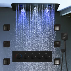 Bathroom 20inch 50x50cm Shower Head Panel Faucet Rain Mist Laterfal Jets Thermostatic Valve Mixer System SPA Massage Set