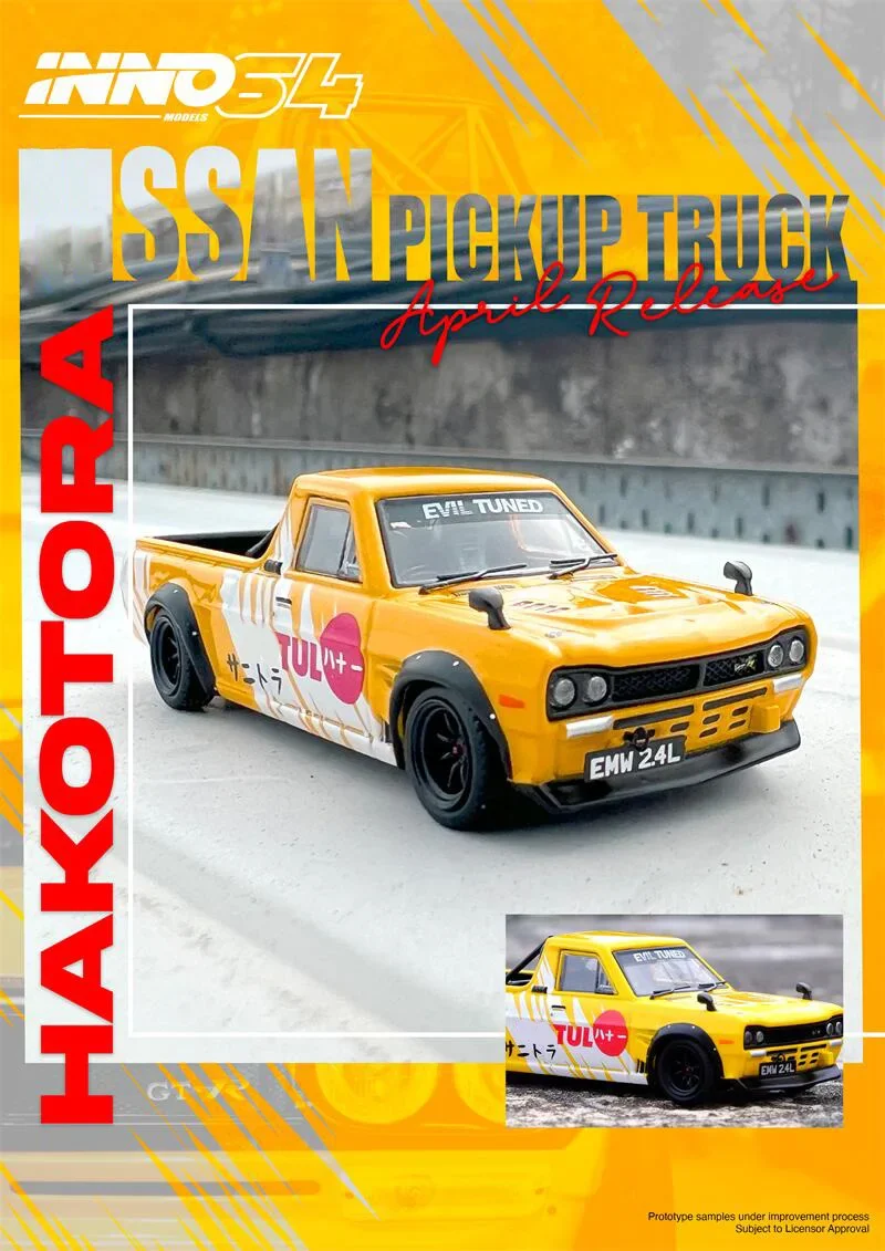 INNO 1:64 HAKOTORA PICK UP TRUCK Livery Yellow Diecast Model Car