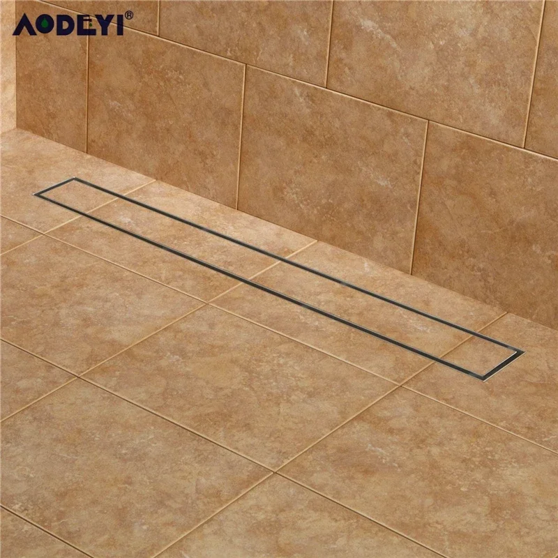 AODEYI 304 Stainless Steel 60cm Tile Insert Rectangular  Linear Anti-Odor Floor Drain Bathroom Hardware Invisible Shower 11-208