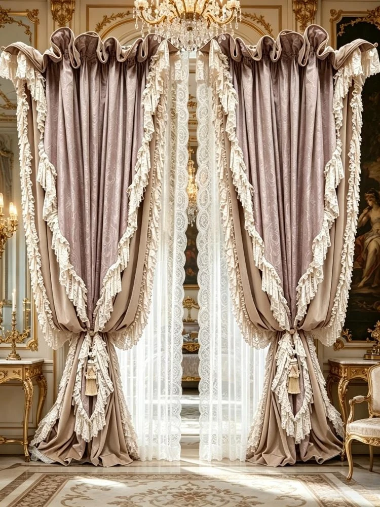 European French Palace Retro Pink Velvet Curtains for Living Dining Room Bedroom Luxury Milk Tea American High-end Custom Size