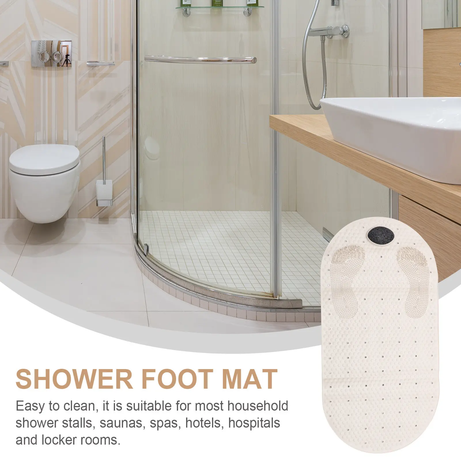 

1Pcs Shower Massager Mat Light Brown Anti-Skid Floor Pad with Suction Cups Easy Clean Comfortable Foot Massage for Bathing