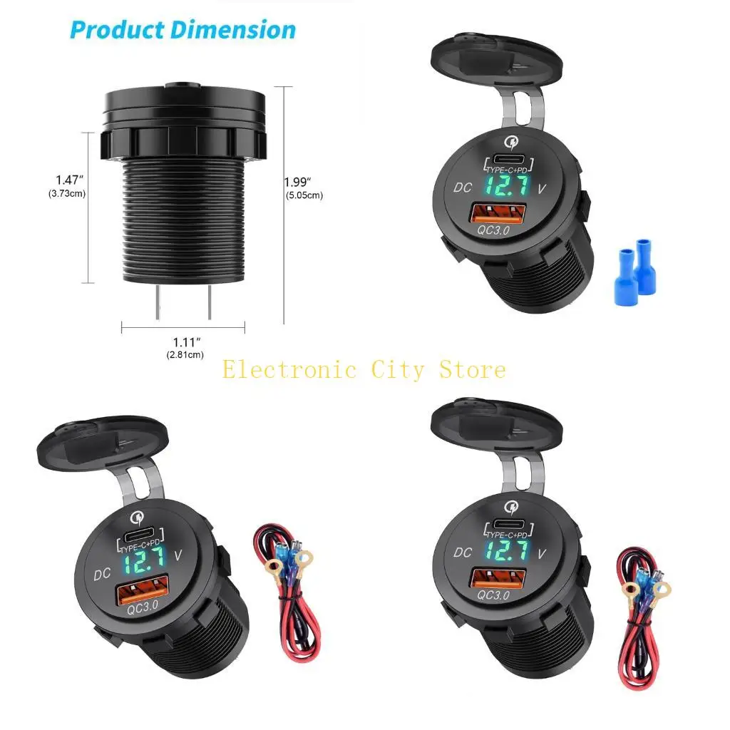 

Universal Car PD Fast Charging Adapters For Vehicles LED Display HU8D