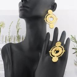 18k Gold Plated Earrings with Ring Set for Party New Design Ladies Clip Earrings and Finger Ring Set for Engagement Party Gifts