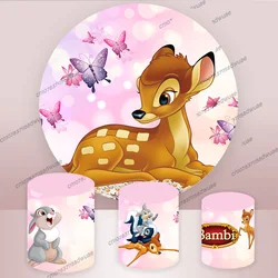 Bambi Birthday Photo Backdrop Pink Birthday Party Photo Background Round&Cylinders Plinth Covers Photography Backdrop