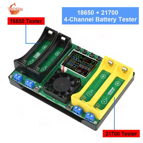 18650 21700 4-Channel Battery Tester Type-C LCD Display Battery Capacity Tester MAh Lithium Battery Detection Module