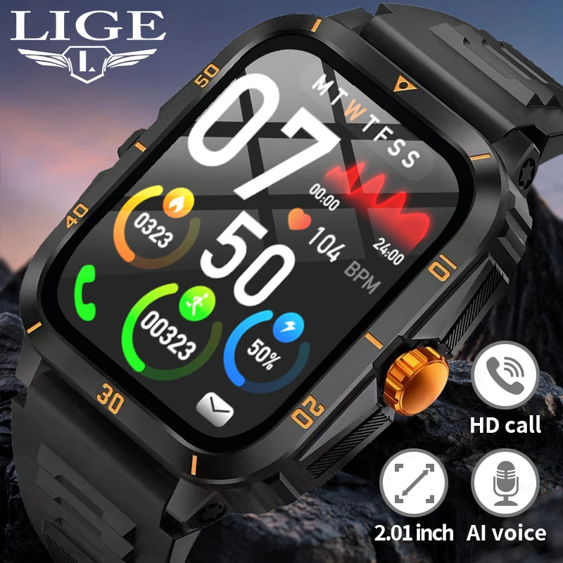 

LIGE New 2.01”HD Smart Watch Men Bluetooth Call Man Bracelet Health Monitoring AI Voice Sports Fitness Waterproof Men Smartwatch