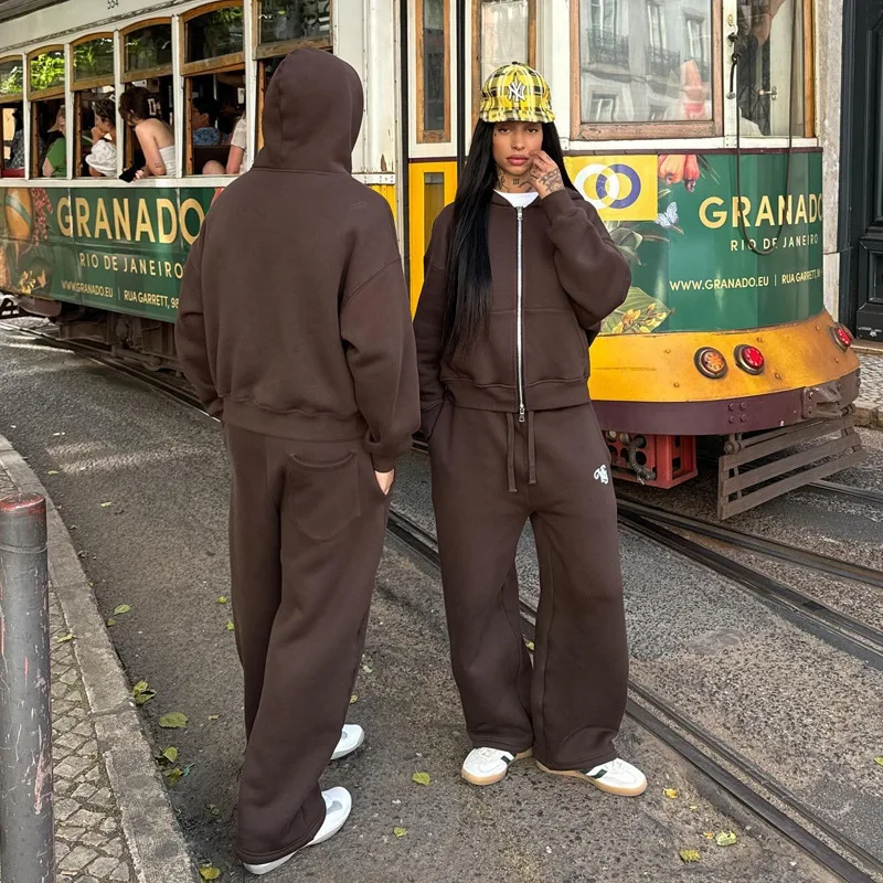 Ensemble de sweat à capuche brodé EMO, vêtements décontractés, streetwear monochrome, vêtements K-Pop, Y2K, automne et hiver 2024