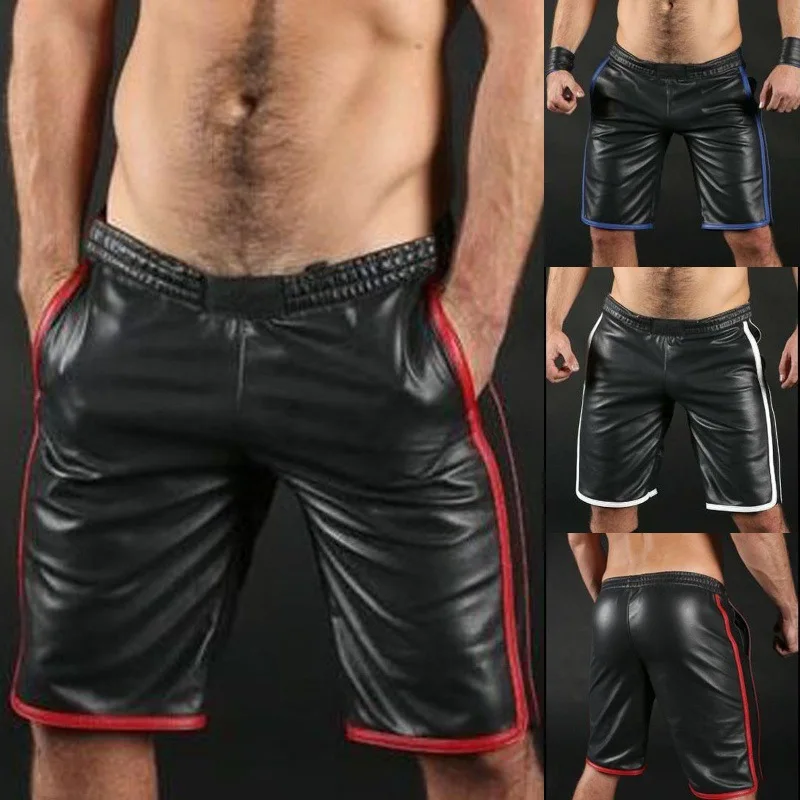 Idopy Motorcycle Faux Leather Short Pants Male Summer Biker Elastic Waist PU Soft Men Clothing Shorts