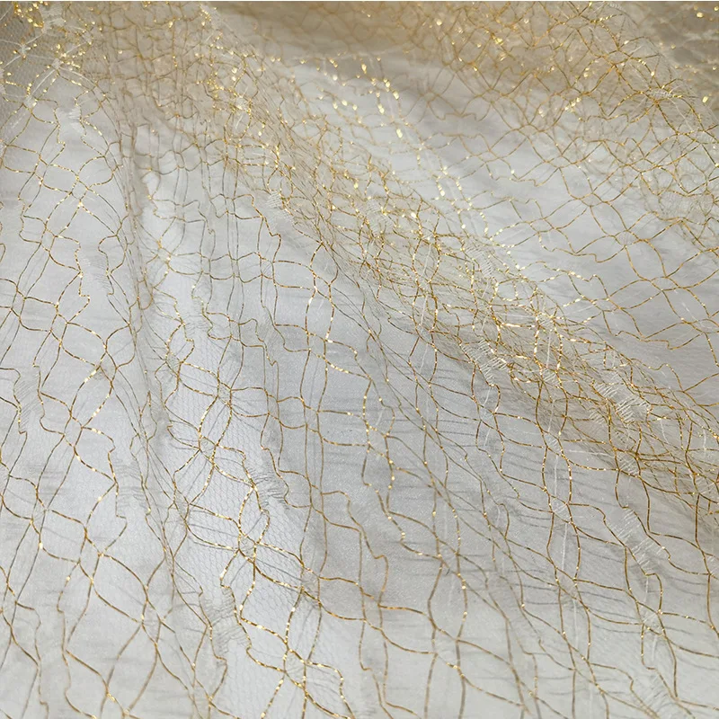 Metallic Gold Silver Spider Web Lace Mesh Fabric Composite Tulle Trim for Stage Costume Toy Wrap Festive Party Apparel Craft