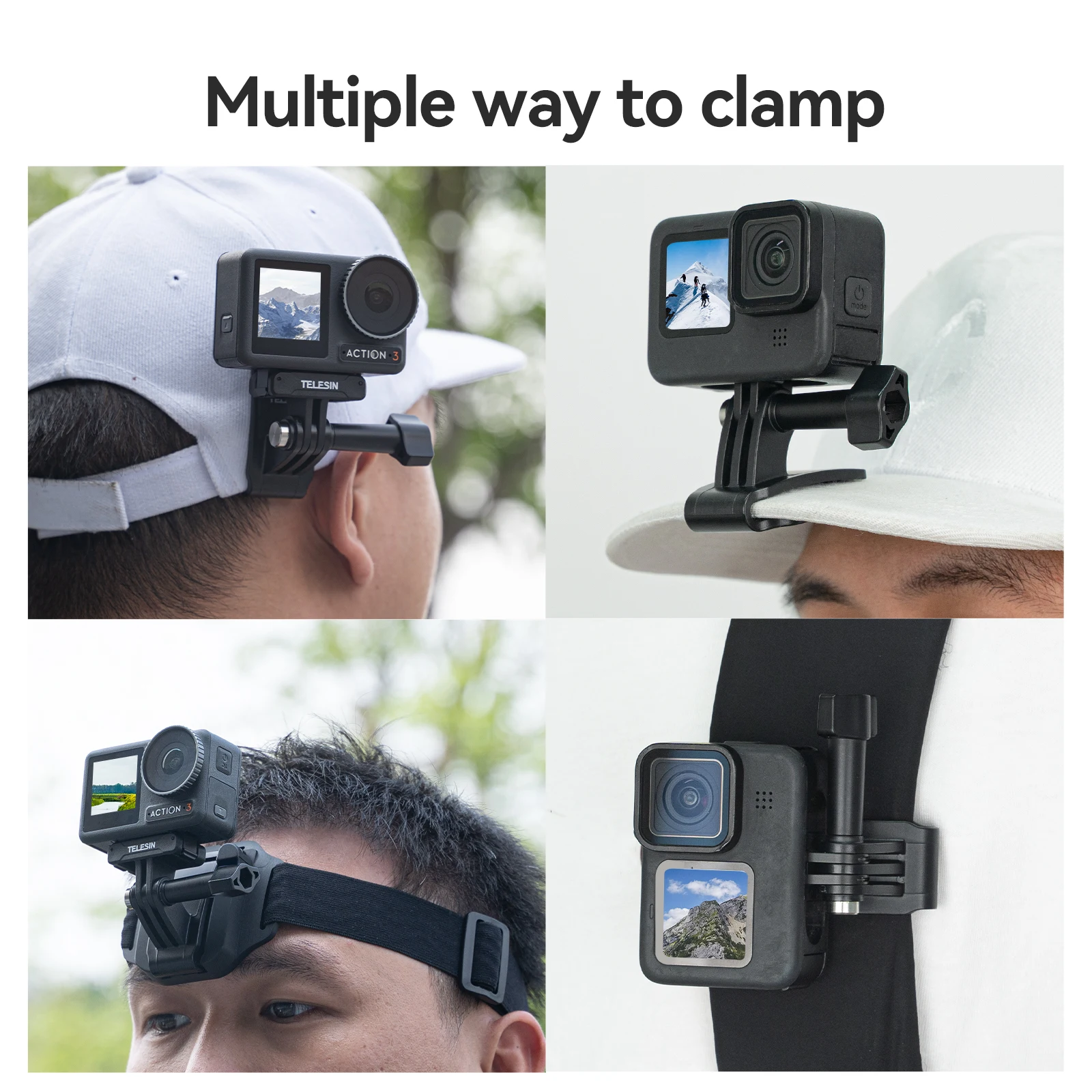 TELESIN 2 in 1 Head Strap Hat clip for Gopro hero 13 12 11 10 9 8 Accessories Head Belt Strap Mount For Insta 360 DJI OSMO Act
