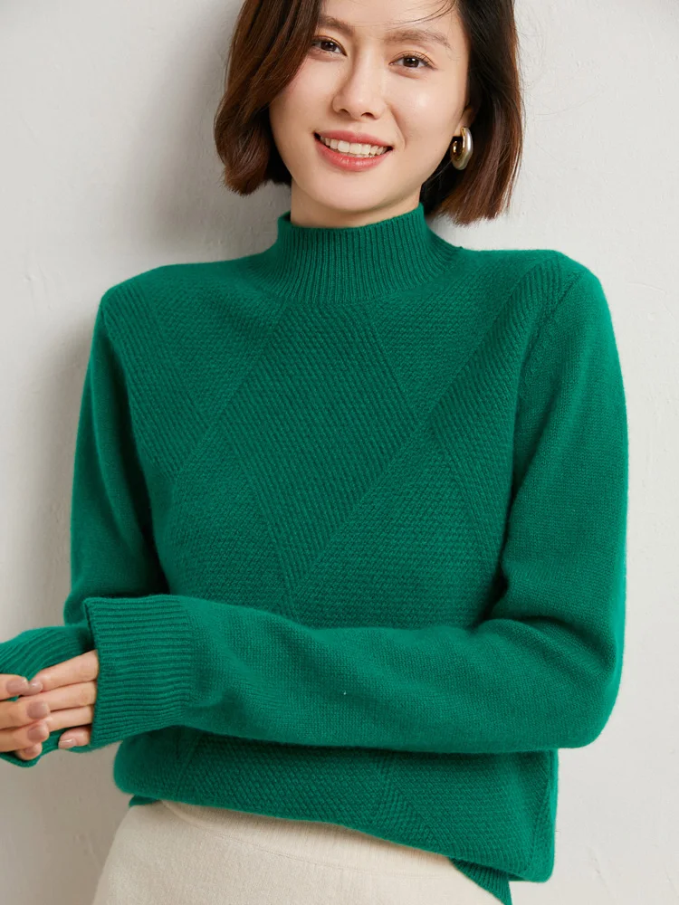 Suéter grueso básico de lana merina para mujer, Jersey de manga larga con cuello simulado, prendas de punto de Cachemira, Tops de otoño e invierno, 100%