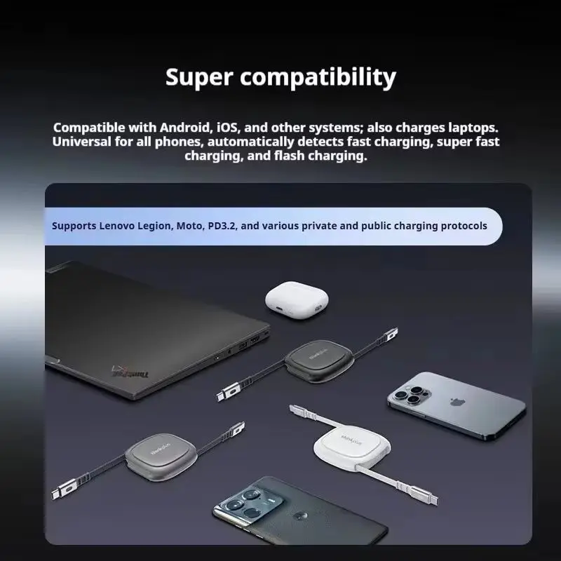 ThinkPlus Qlex Retractable Cable 240W PD3.2 Super Fast Charging 1.2M Braided Mobile Phone Cable for Tablets and Laptops Original