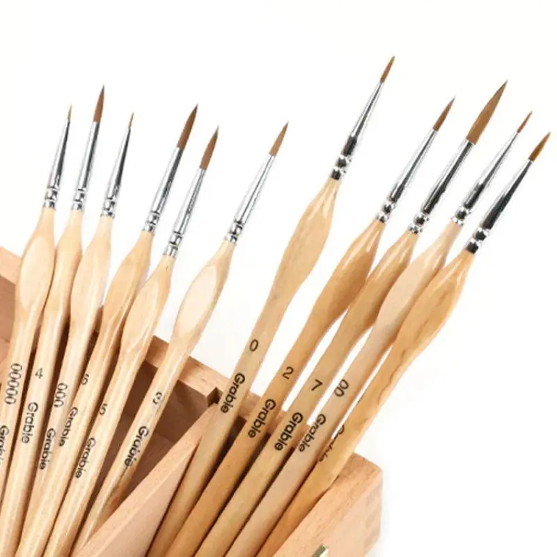 11 Pcs Miniature Detail art Paint Brush Set with Wood Handle Painting Supplies Outline Pen Watercolor Handmade Painting Tools