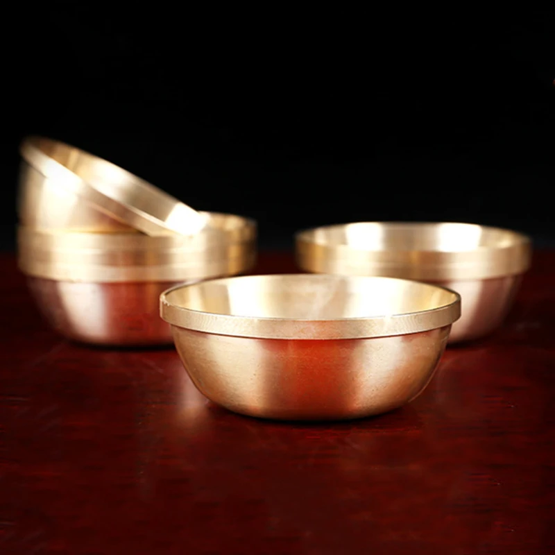 1PC Copper Bowl Brass Small Auspicious Tibetan Holy Creative Water Cup Golden Buddhist Tea Bowl Home's Gift Decorative - Image 3