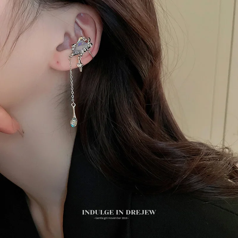 Vintage Punk Crystal Star Tassel Dangle Earrings for Women Charm Personality Fashion Design Heart Earring Party Jewelry Y2k Gift