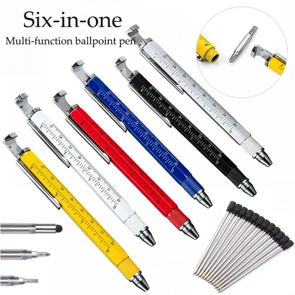 1pcs 6 in 1 Multifunctional Pen Touch Screen Stylus Capacitive Pen with Screwdriver Ruler Ballpoint Pencil Tool