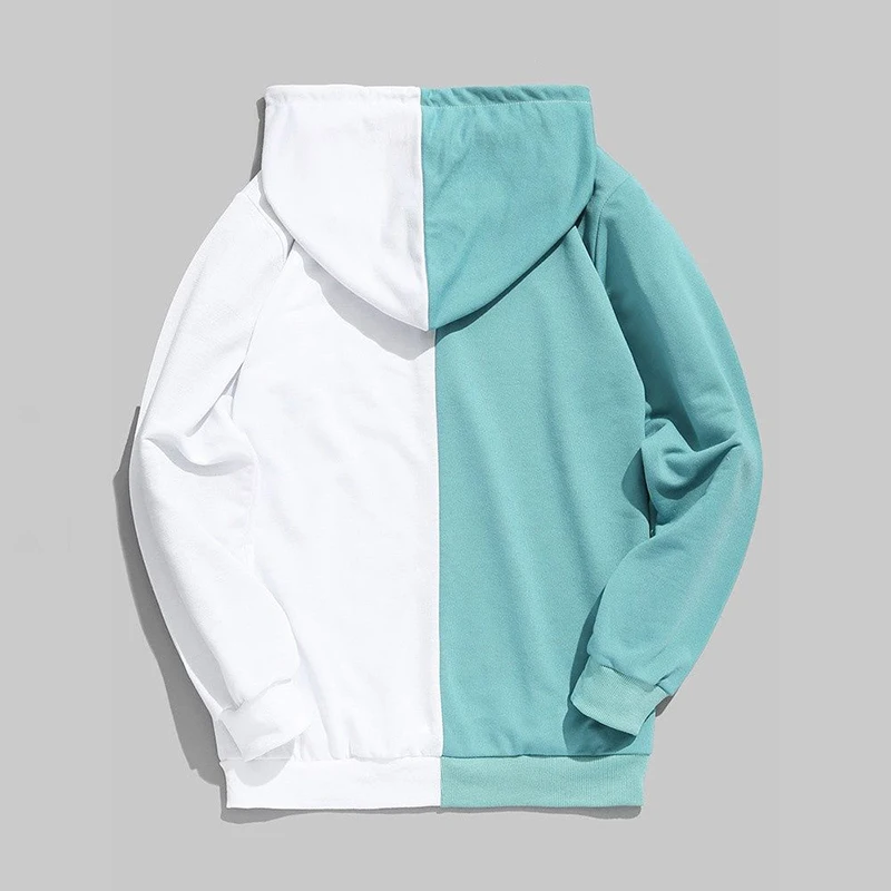 Autumn Winter Spliced Hit Color Long Sleeve Men Hooded Drawstring Sweatshirts Fashion Personality Simple Oversized Punk Pullover