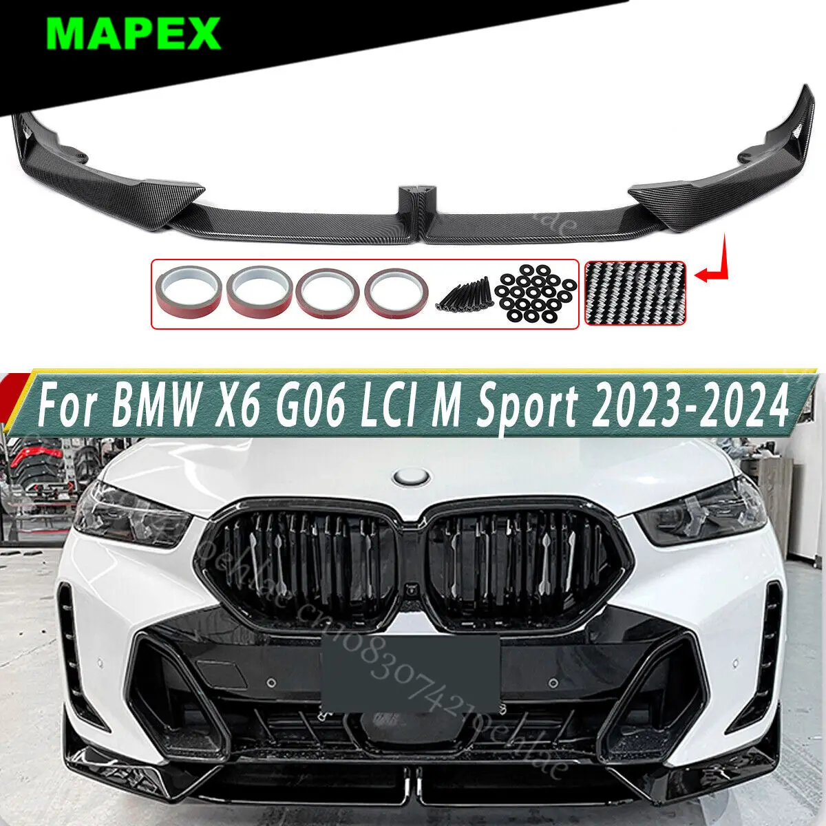 

Для BMW X6 G06 LCI M Sport 2023-24 передний спойлер сплиттер для губ из углеродного волокна