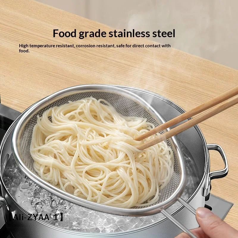 【A】Stainless Steel Mesh Strainer Fine Mesh Durable Handle For Home Kitchen Noodle Frying Draining