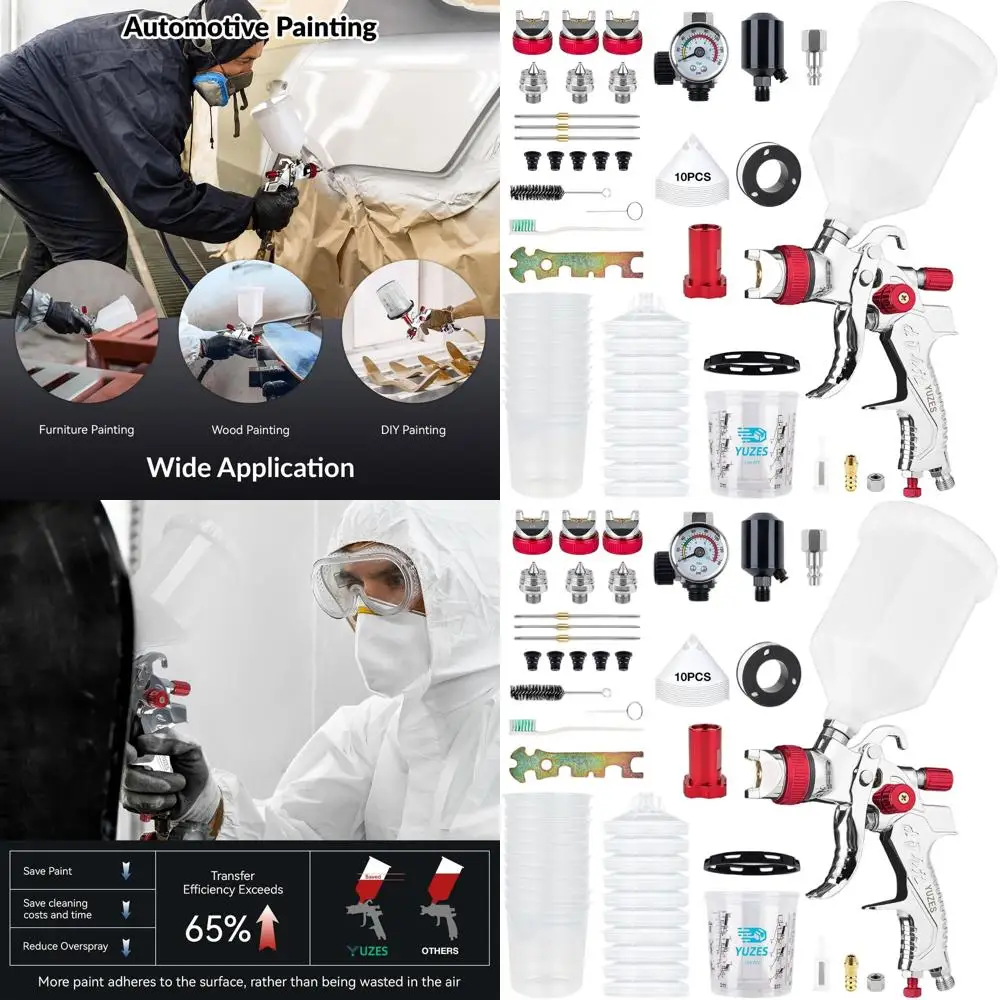 

Премиальный комплект краскопульта HVLP YUZES с соплами 1,4-2,0 мм для покраски автомобилей и мебели, проектов DIY, 10 стаканчиков и емкость для смешивания 600 мл