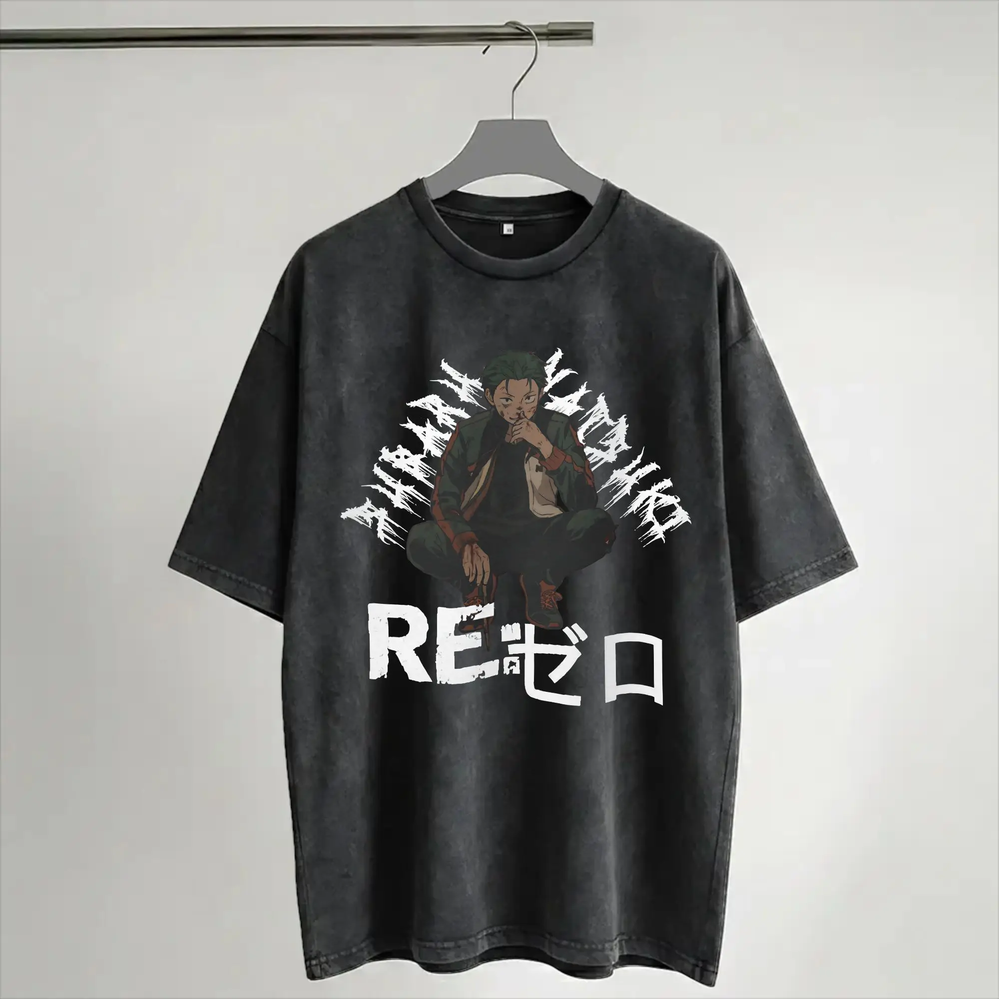 Re:ZERO Starting Life in Another world Outfit Washed T Shirts Men Women Streetwear Hip Hop T-Shirts Printed  Tees Short Sleeve