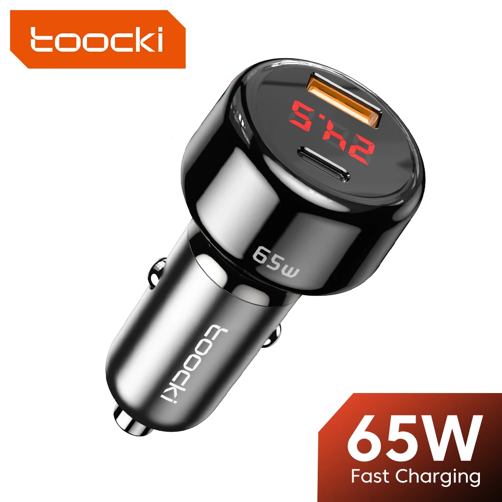 Caricabatterie USB Toocki 65W caricabatteria da auto ricarica rapida QC4.0 3.0 caricatore USB C per Xiaomi Samsung iPhone Display a LED caricatore per telefono da auto