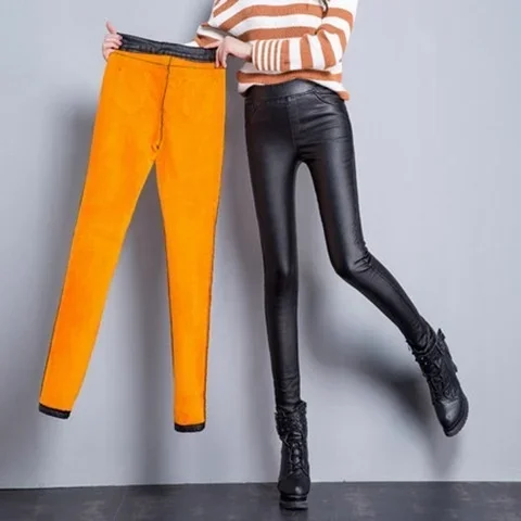 Plush Leggings Women's Elastic High Waist Leather Leggings Korean Fashion Women Clothing Y2k Pants