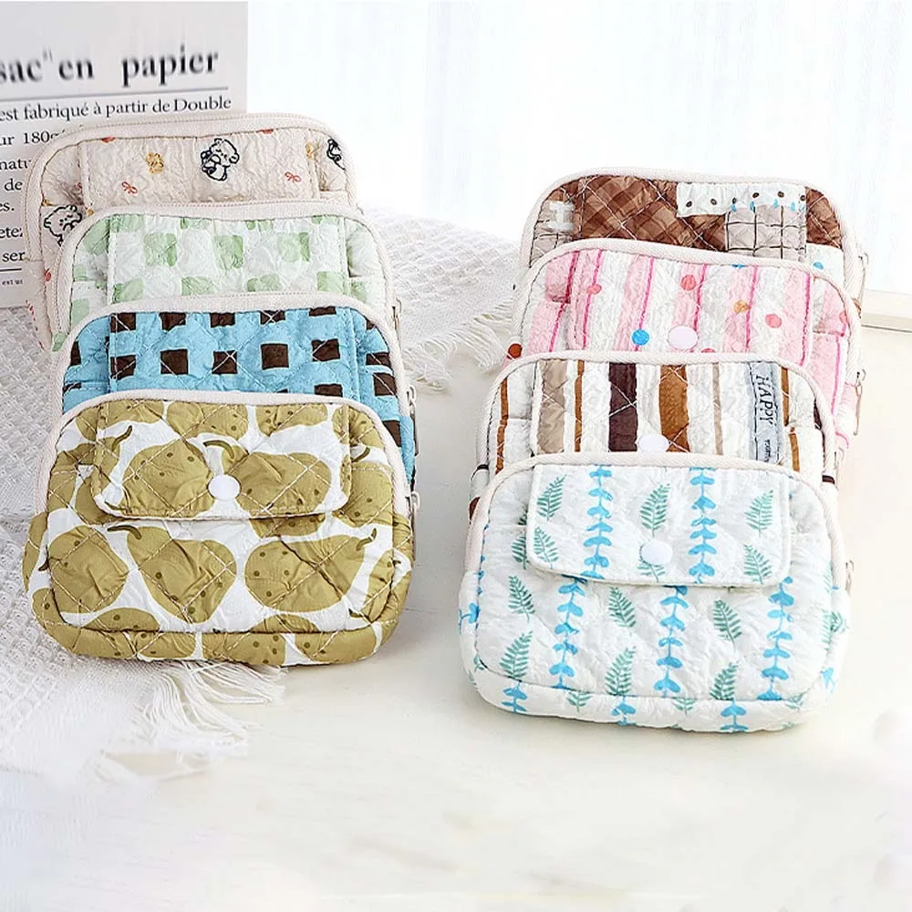 

Stripe Quilted Cotton Coin Purse Large Capacity Polka Dot Small Makeup Lipstick Bag Korean Style Jewelry Packing Pouch